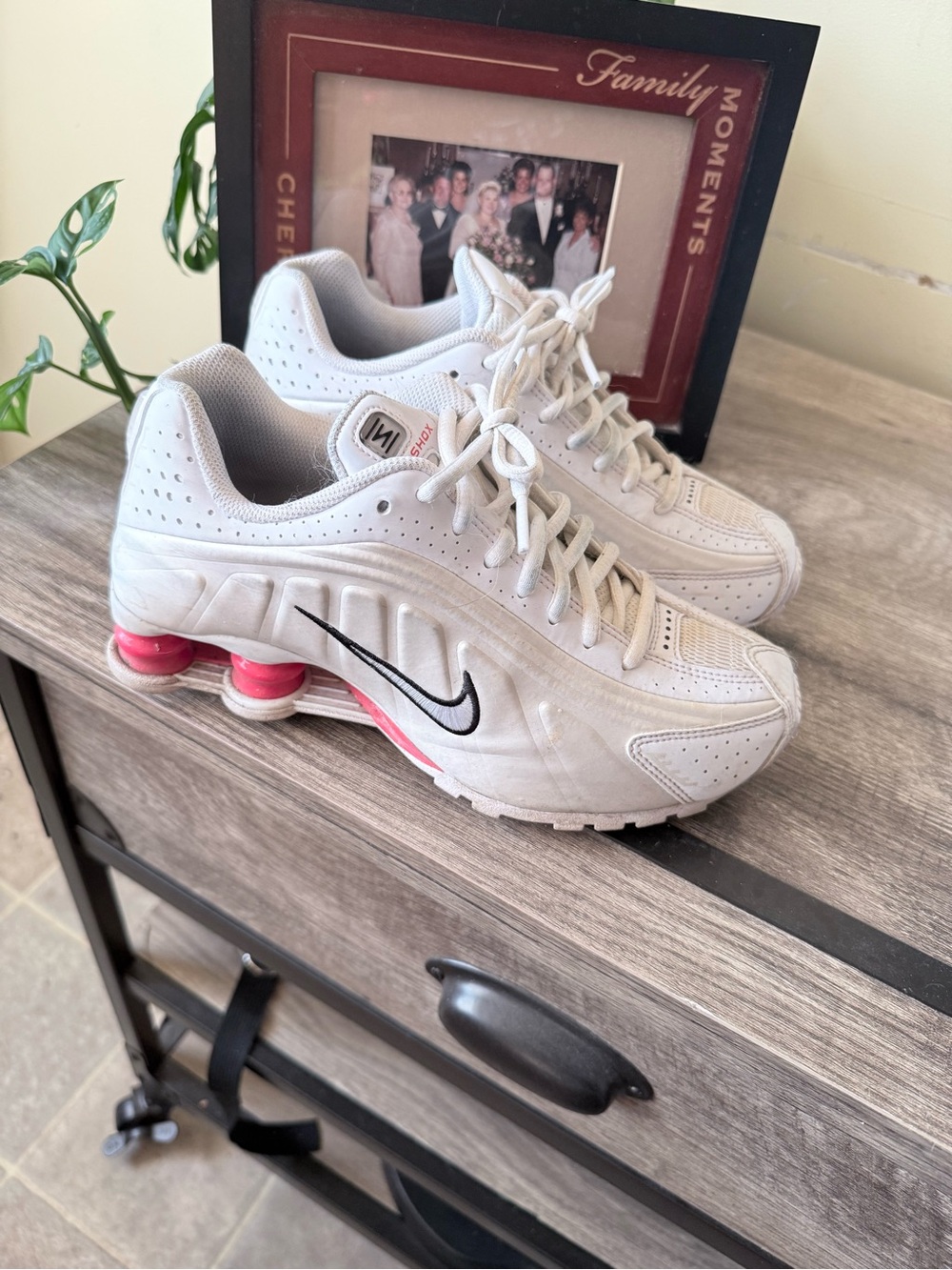 Nike Women’s White Athletic Shox Sneakers with Pink Accents